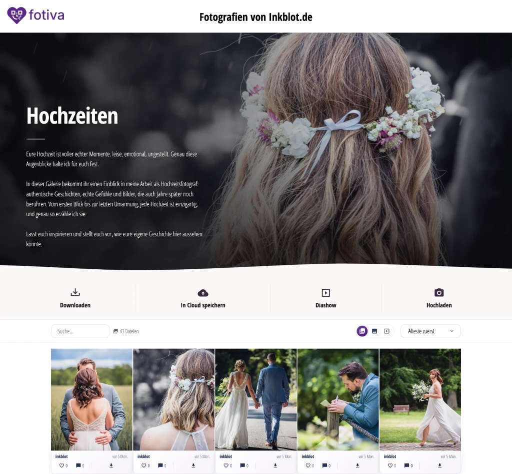 Fotiva Eventgalerie mit Fotos, Download, Cloud Export, Diashow und Upload